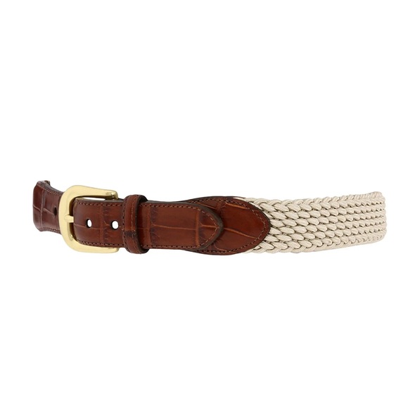 Brighton Elastic Cord Croc Embossed Leather Trim Belt Size 40 - Picture 5 of 7